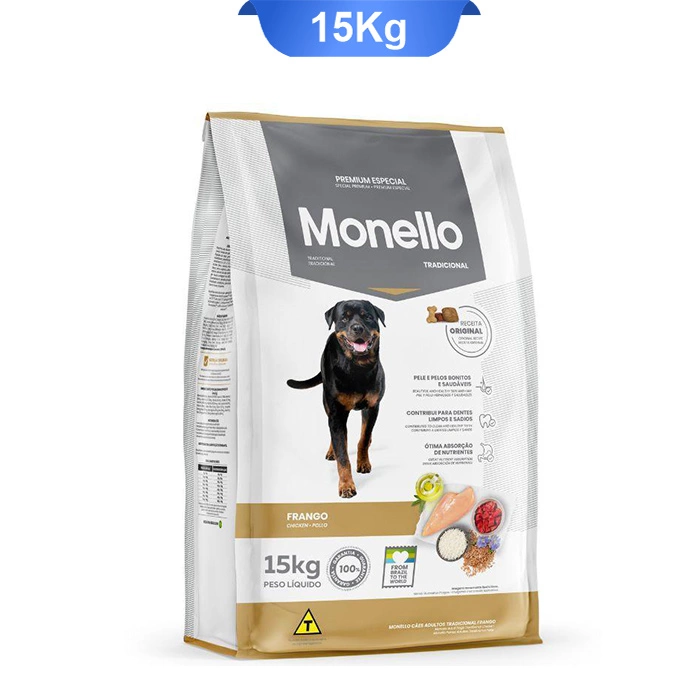 غذا خشک سگ بالغ مونلو تردیشنال با طعم مرغ و برنج 15 کیلوگرم
